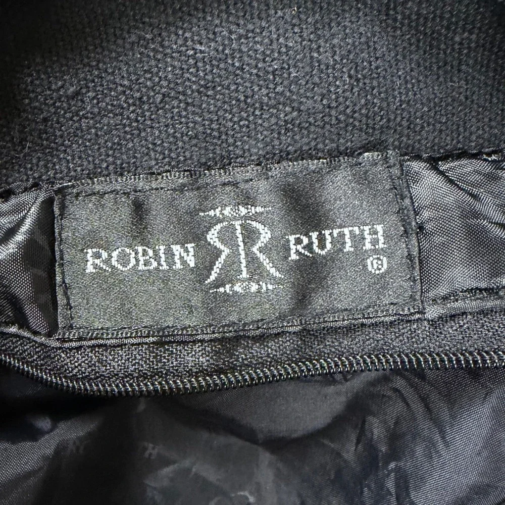 Robin Ruth Paris Canvas Tote Bag Black Script Print Zippered Shoulder Bag Travel